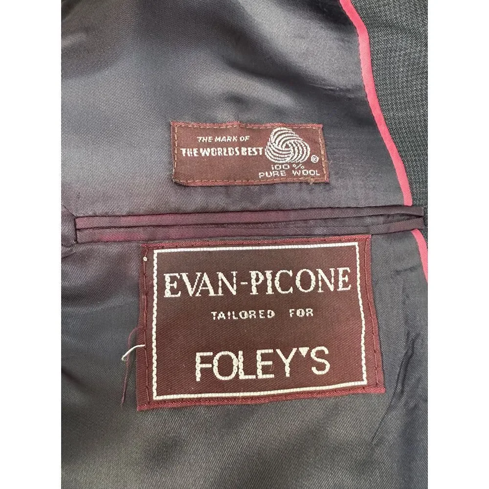 Evan Picone vintage men's wool suit Navy charcoal Windowpane size‎ 39 bottoms